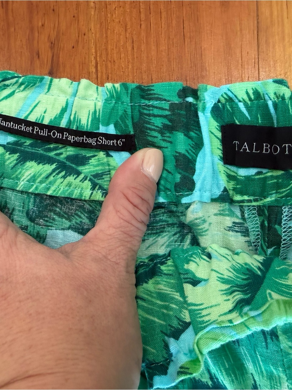 Talbots Green Palm-Print Pull-On Paperbag Shorts